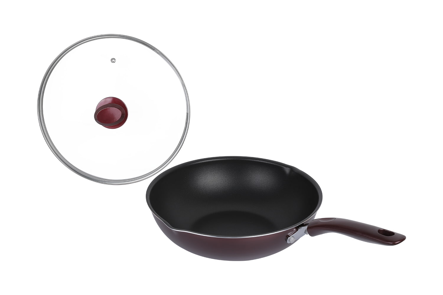 CLB3031D Wok-Con coperchio in vetro 30 wok, Flaming Wok, wok antiaderente